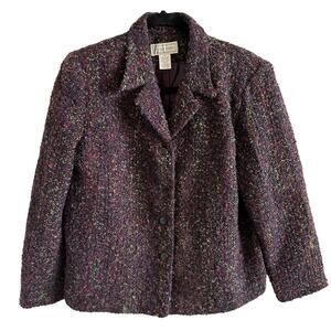 Studio Works Women's Medium Purple Tweed Long Sleeve Button Up Coat